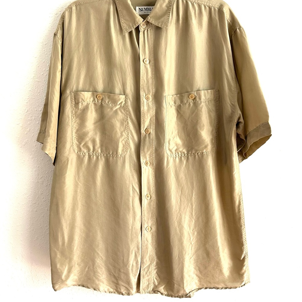 Vintage Summa Silk Shirt Men's Size M Beige Button Front Resortwear Vacation